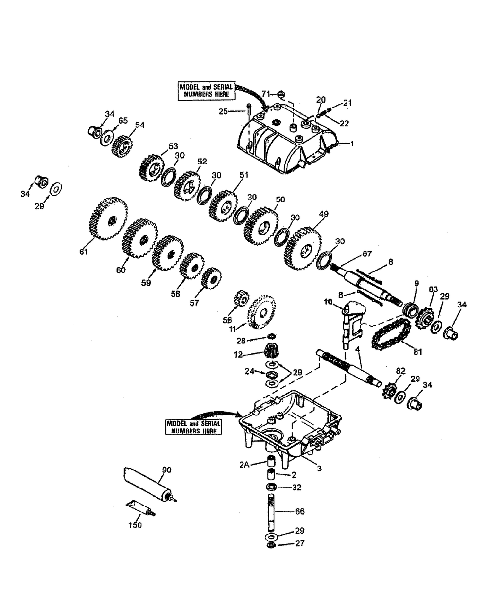 Transmission Assembly Diagram and Parts List for G1432 55AD231Q150-WAM Cub Cadet Lawn Mower